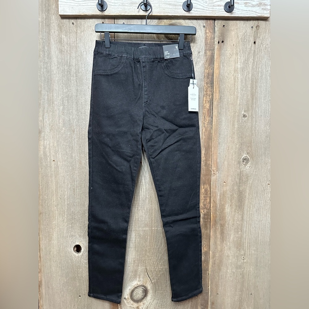 Express Skinny High Rise Supersoft Knit Flex Jeans in Black Size Medium 6 8 10